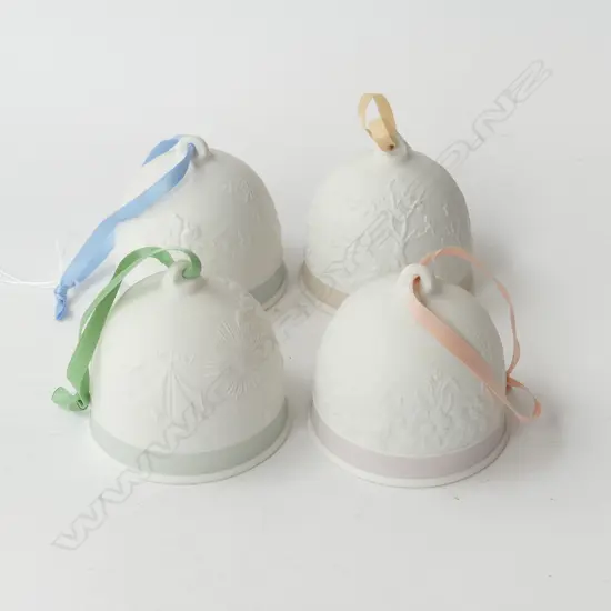 4 LLADRO SEASON BELLS; SUMMER, FALL, WINTER & SPRING H.75mm 80mm dia, 3 w. orig. boxes