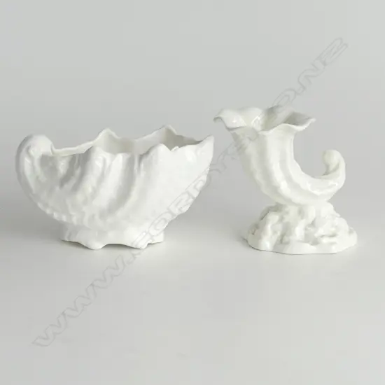 TWO WHITE SHELL VASES - ROYAL WORCESTER & COALPORT L.7CM-11CM