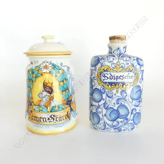 2 ITALIAN MAJOLICA LIDDED CONTAINERS H.240mm