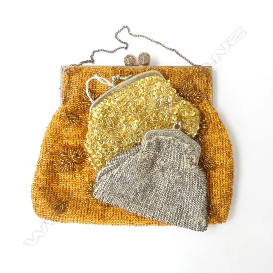 3 VINTAGE BEADED HANDBAGS W.210mm