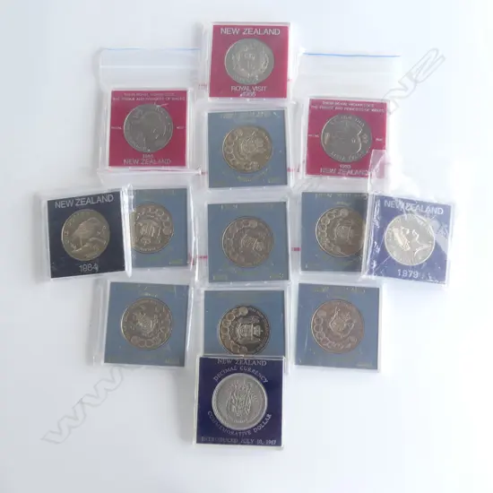 THIRTEEN ASSORTED COMMEMORATIVE COINS - NZ/ROYAL VISITS/CHARLES & DI
