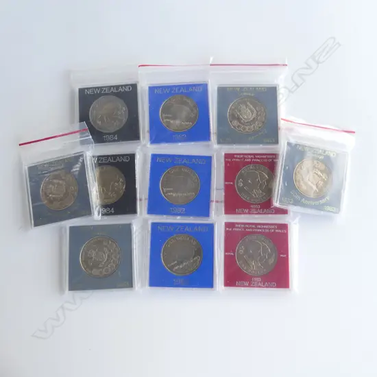 ELEVEN ASSORTED COMMEMORATIVE COINS - NZ/KAKAPO/CHARLES AND DI./ROBIN
