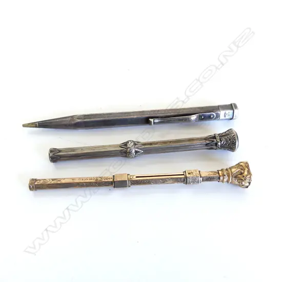 1 ROLLED GOLD & 2 SILVER VINTAGE PROPELLING PENCILS