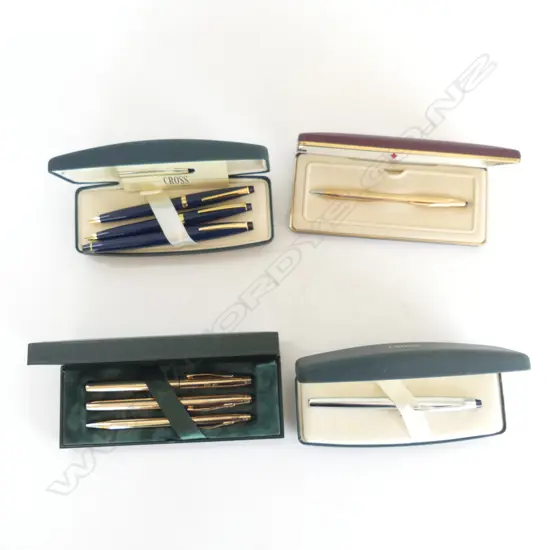 4 CROSS BOXED PENS: 2 x 3 IN 1 BOX + FOUNTAIN & BALL PENS