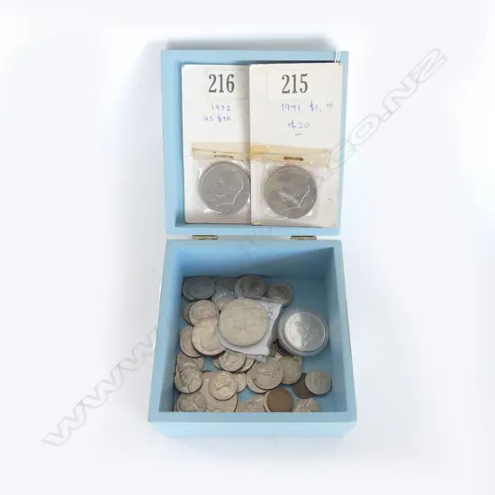 BLUE BOX MOSTLY AMERICAN COINS