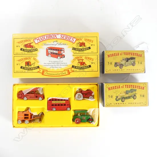 2 VINTAGE  MINT & BOXED MODELS OF YESTERYEAR CARS Y15 & Y16 WITH MINT & BOXED MATCHBOX 40TH ANNIVERSARY COLLECTION  5PC 