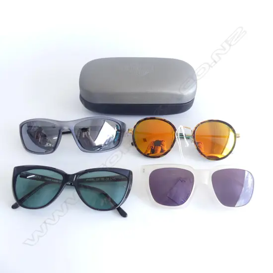 4 PRS DESIGNER SUN GLASSES; (H)AZE HANDMADE IN FRANCE, DA:LY DESIGNED IN NZ, NORTH BEACH, LOHO ORANGE TORTOISESHELL