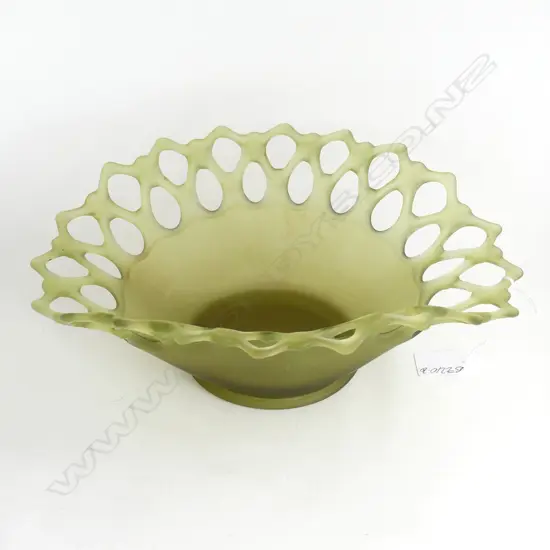 WESTMORLAND GLASS FROSTED VASE pierced border pale green grey L.315mm