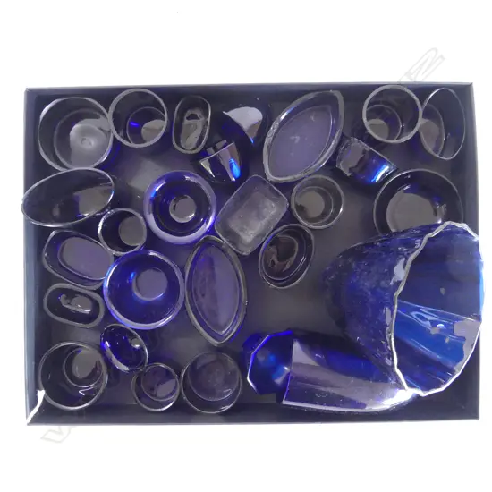 TRAY ASST. BLUE GLASS SALT LINERS