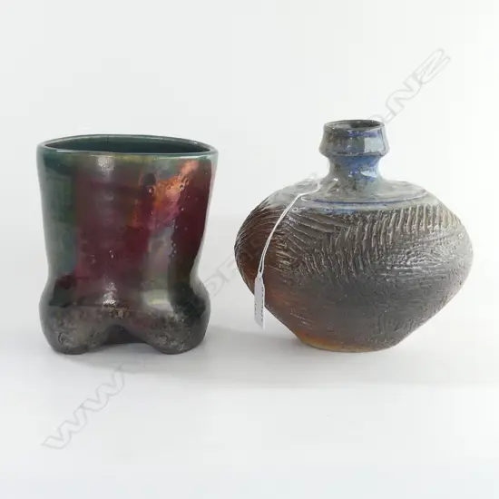 2 STUDIO POTTERY VASES H160MM impressed marks