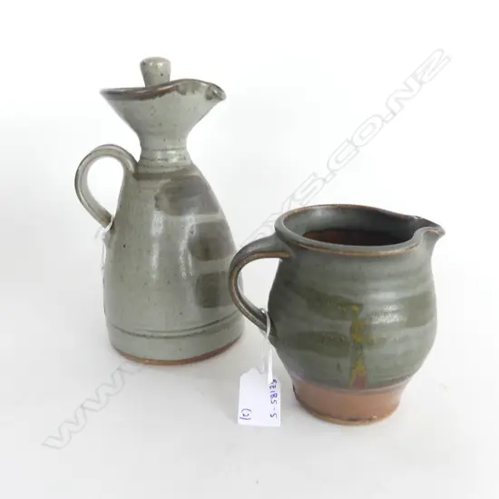 PETER STICHBURY STOPPERED OIL BOTTLE WITH JUG - LARGEST H. 200MM