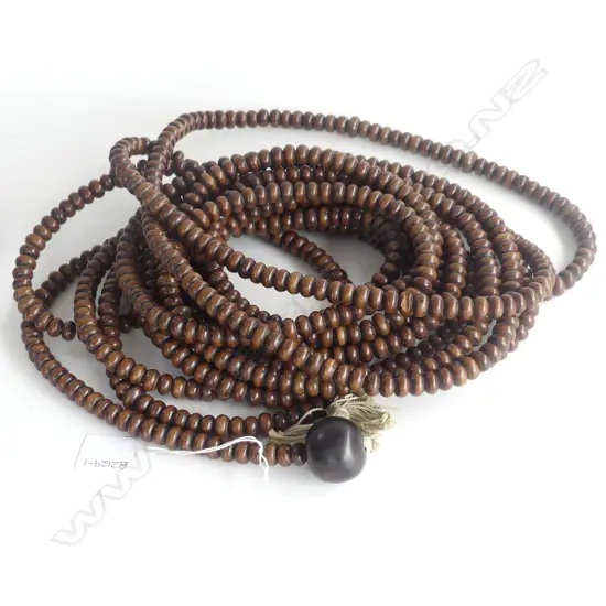 JAPANESE ROSEWOOD TEMPLE MALA PRAYER BEADS (about 6 feet long) WITH LARGE 'GURU' BEAD. MEIJI PERIOD 