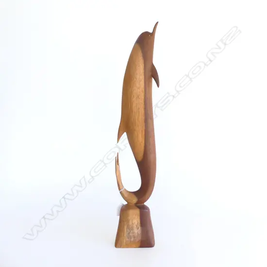 TALL VINTAGE CARVED WOODEN LEAPING DOLPHIN. H.560mm