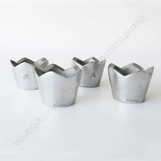 2 PRS STEPHANE RONDEL RAW CAST ALUMINIUM CANDLESTICKS, 2 STAMPED,2 WITH 'R', H.45mm