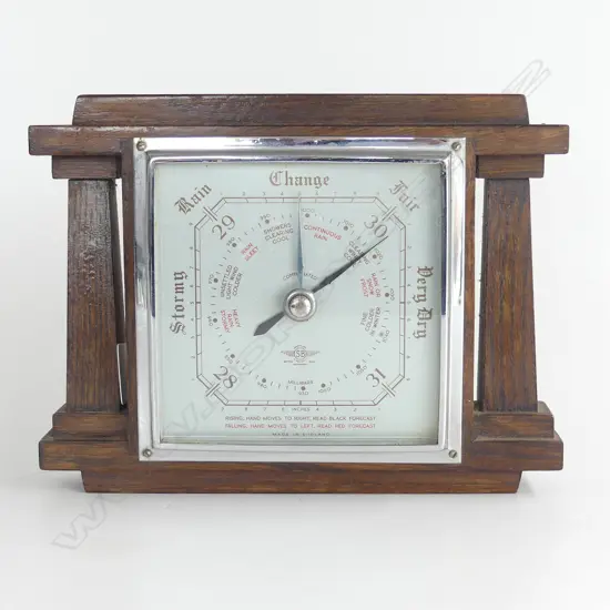 ART DECO OAK BAROMETER BY SMITHS ENGLAND L. 21CM
