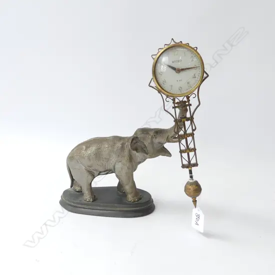 SPELTER ELEPHANT MEIKO MYSTERY CLOCK H.285mm