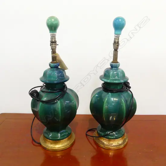 PR GREEN GLAZED LAMPS NO SHADES
