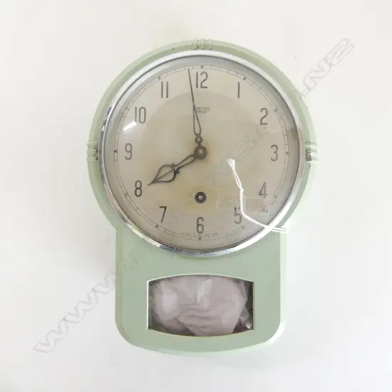 VINTAGE GREEN METAL SMITHS WALL CLOCK H.260mm