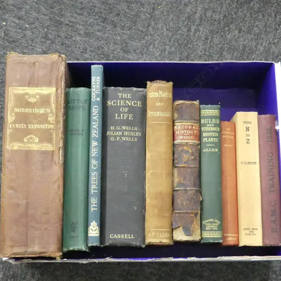 TEN OLD BOOKS – RAMC TRAINING, N TO Z, PLANTS, SCIENCE, TREES, SHIPS ETC
