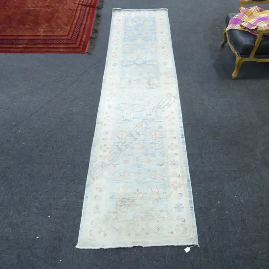 HAND KNOTTED PALE WOOL PILE RUNNER 3500x840mm...