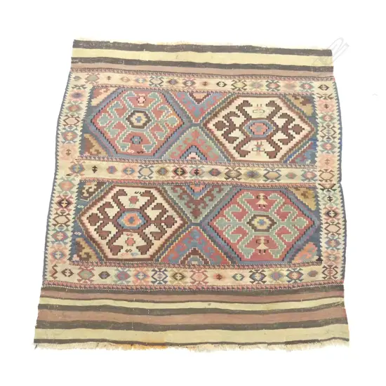 (21) COLLECTOR'S TURKISH HAND WOVEN KELIM RUG all wool geometric designs 1270 x 1050mm