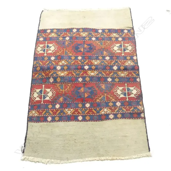 (27) COLLECTOR'S TURKISH HAND WOVEN KELIM RUG wool on cotton geometric banded designs 1450 x 950mm