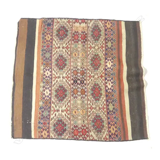 (28) COLLECTOR'S TURKISH HAND WOVEN KELIM RUG wool on cotton banded geometric design 1050 x 1000mm