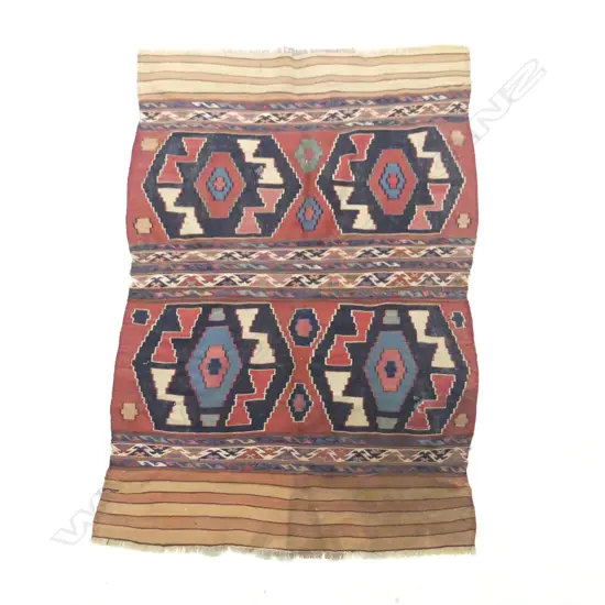 (20) COLLECTOR'S TURKISH HAND WOVEN KELIM RUG all wool 4 lozenge medallions 1400 x 1000mm