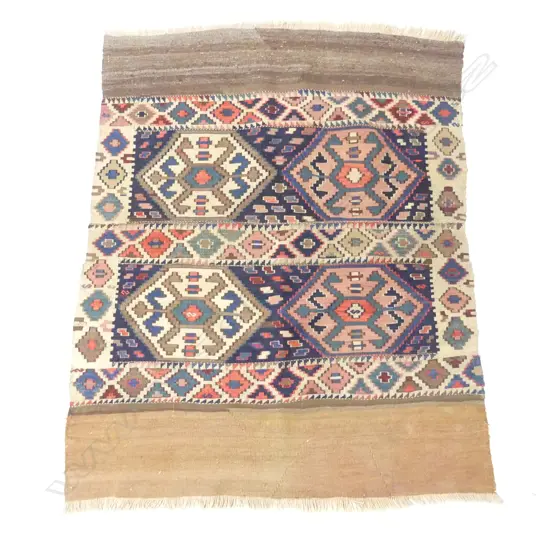 (09) COLLECTOR'S TURKISH HAND WOVEN KELIM RUG all wool 4 diamond medallions 1300 x 1050mm