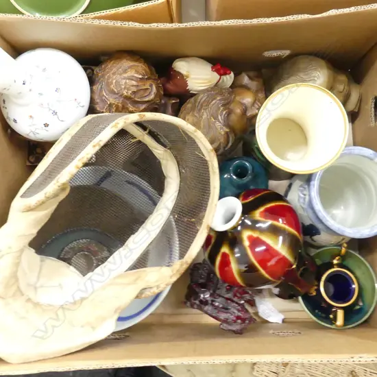 ASST. ITEMS, FENCING MASK, VASES, 4 RESIN BUSTS ETC