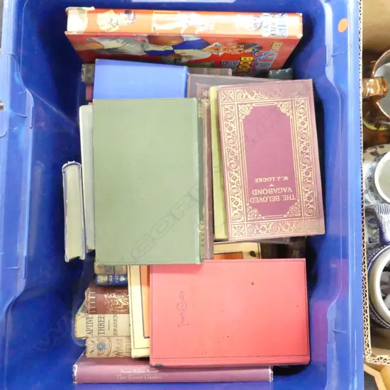 BLUE CRATE OF ANTIQUE NOVELS