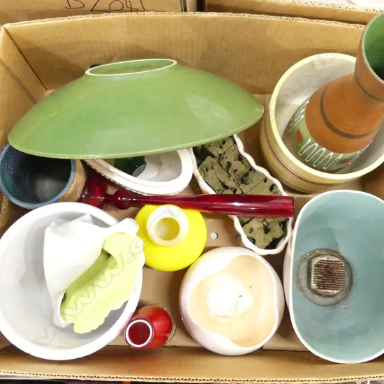 ASST. CERAMICS INCL. AUSTRIAN, GERMAN, WHITE ENGLISH VASES, POOLE SHELL ETC