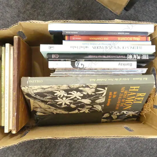 ASST. BOOKS, NZ ART ETC + 3 RETRO WOOL WALL HANGINGS