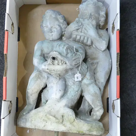 VINTAGE CHERUB CONCRETE WATER FEATURE TOPPER, H.530mm