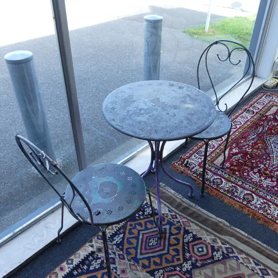 3 PCE PATIO SET; PR CHAIRS + TABLE (HOLES)