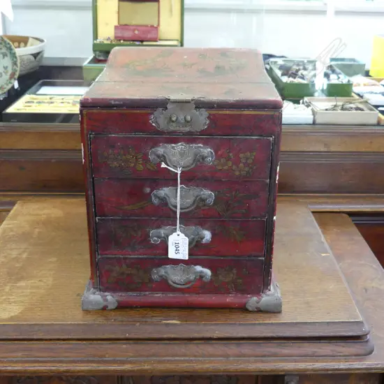 ORIENTAL RED LACQUER JEWELLERY BOX H.285mm