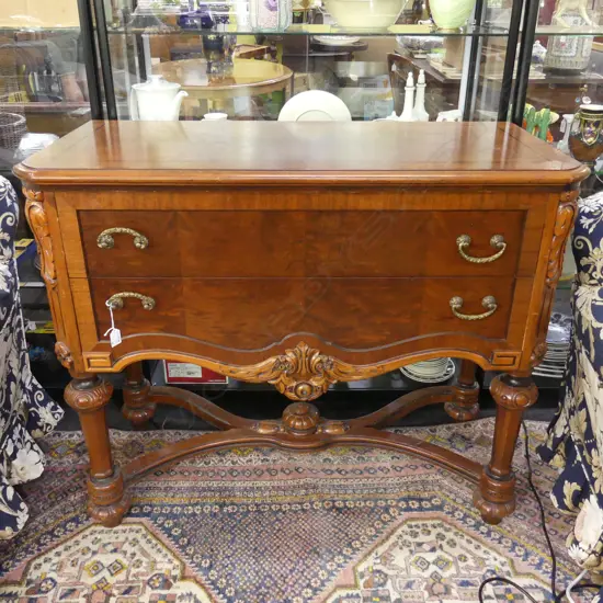 ANTIQUE STYLE MAHOGANY TWO DRAWER SIDE TABLE H 900 W 1070 D 490 MM