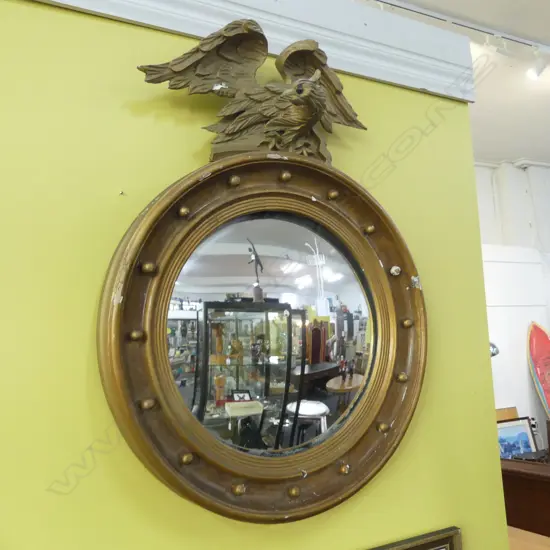 VINTAGE REGENCY STYLE CONVEX MIRROR w. EAGLE - FAULTS 900x650mm