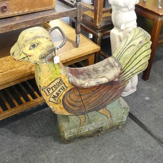 EARLY 20thC PAINTED WOODEN FAIR GROUND CHICKEN SEAT 'PROUD MARY' H.730mm