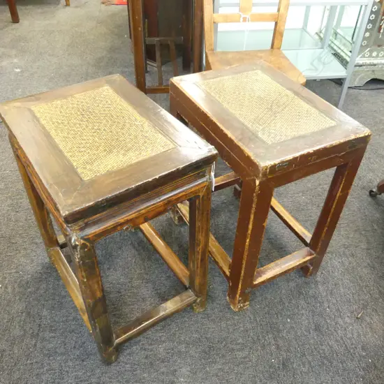 2 VINTAGE ORIENTAL WOODEN SIDE TABLES 395x290x495mm