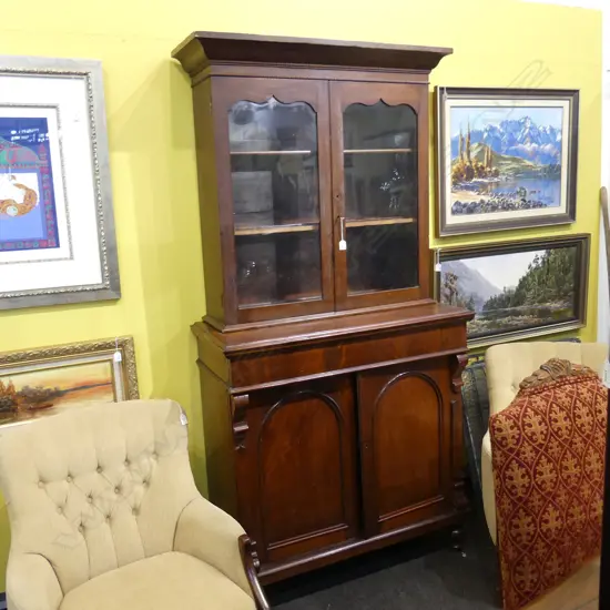 VICTORIAN MAHOGANY 2 PART BOOKCASE BUREAU (MARRIAGE) 1050x490x2100mm