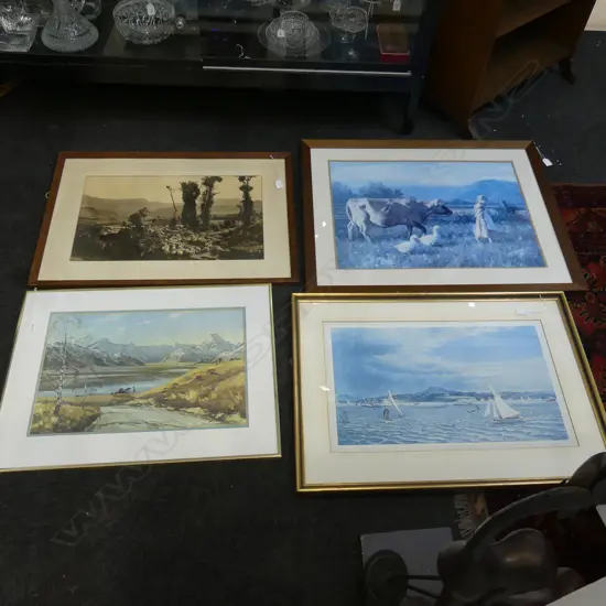 4 LG PRINTS; SHEEP PHOTO 350x570mm, ASTON GREATHEAD, COW & GIRL, BLOMFIELD AUCKLAND HARBOUR