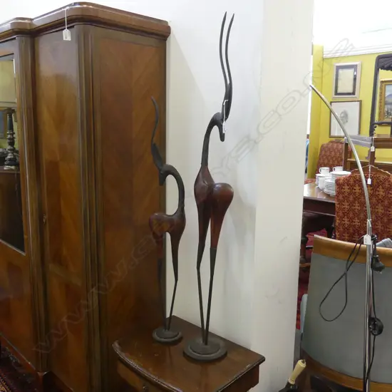 PR CARVED WOODEN ANTELOPE w. BRASS HORNS H.810 / 1100mm