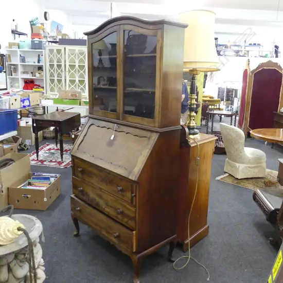 WALNUT DROP FRONT BOOKCASE BUREAU 880x430x1810mm