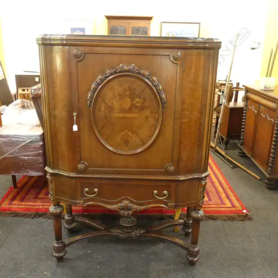 ANTIQUE STYLE MAHOGANY INLAID CABINET ON STAND H 1390 W 1070 D 470 MM