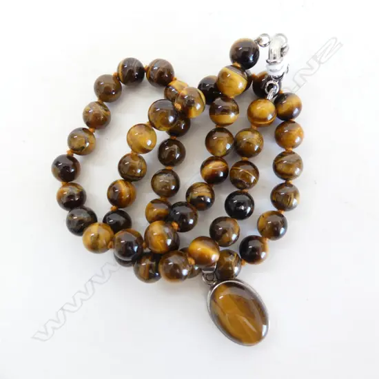 TIGER EYE BEADS NECKLACE WITH PENDANT