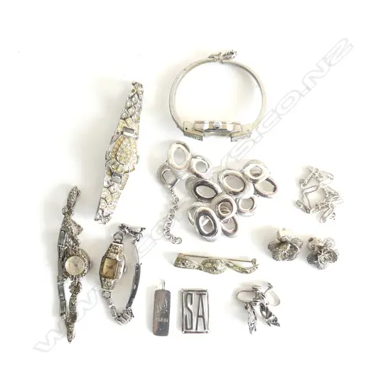 4 VINTAGE LADIES WATCHES (2 STG) + 42gms ASST. STG JEWELLERY