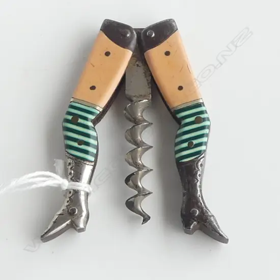 VINTAGE NOVELTY STEEL & ENAMEL LADY'S LEGS FOLDING CORK SCREW