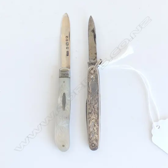 TWO STG SILVER & MOTHER OF PEARL POCKET KNIVES SHEFFIELD 1871 & BIRMINGHAM 1907