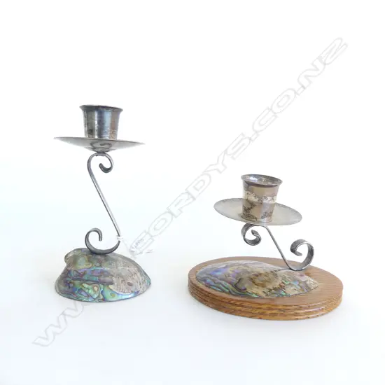 2 RETRO ATAAHUA PAUA CANDLE HOLDERS H.130mm